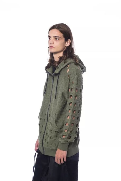 Ausschnitt Strickpullover Hoodie Modell Olivgrün - Image 2