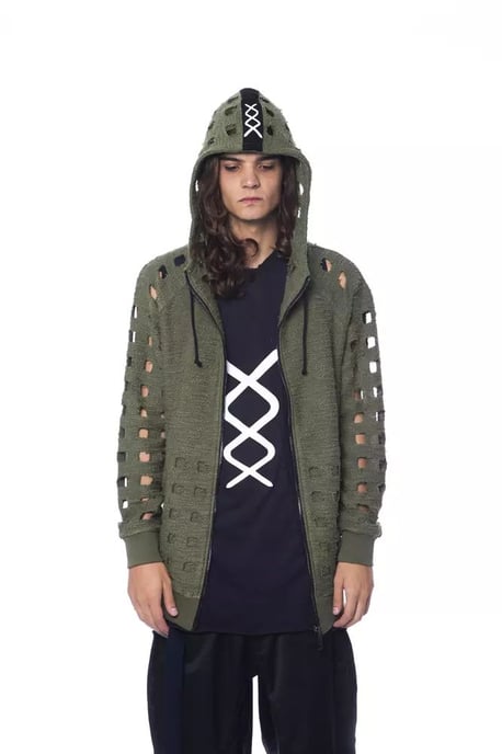 Ausschnitt Strickpullover Hoodie Modell Olivgrün - Image 5