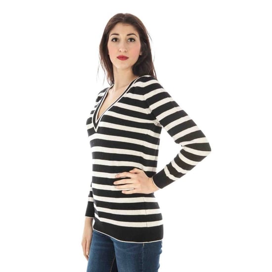 Gestreifter V-Ausschnitt Merinowollpullover - Image 3