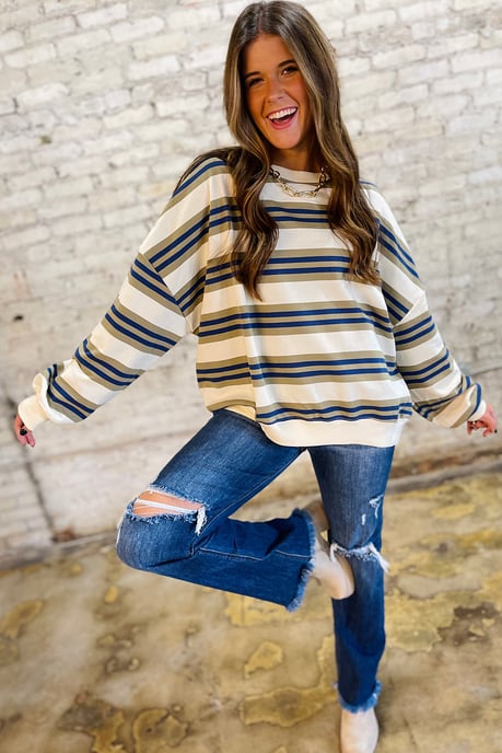 Gestreifter Langarm-Pullover - Image 2