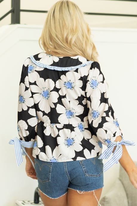 Blumen Peter-Pan-Bluse mit Bindeschlaufen - Image 2