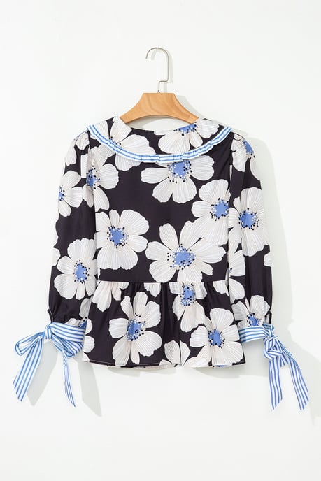 Blumen Peter-Pan-Bluse mit Bindeschlaufen - Image 5