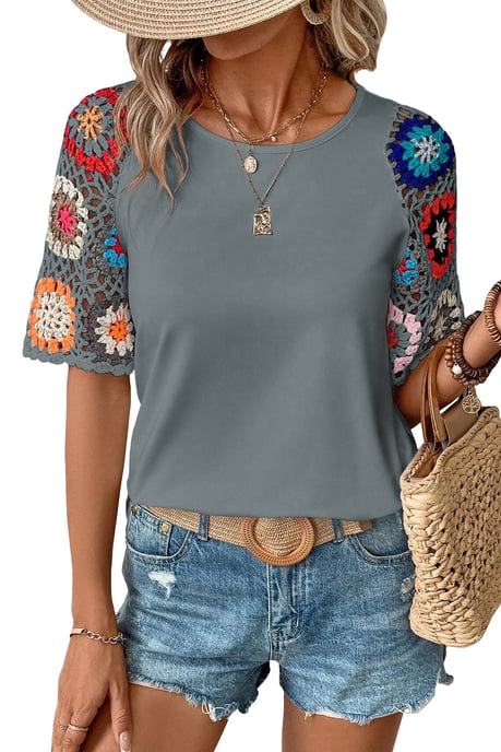 Gehäkeltes Ärmel-T-Shirt-Top - Image 5