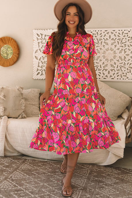 Blumenmuster Midi-Kleid Entspannte Passform - Image 1
