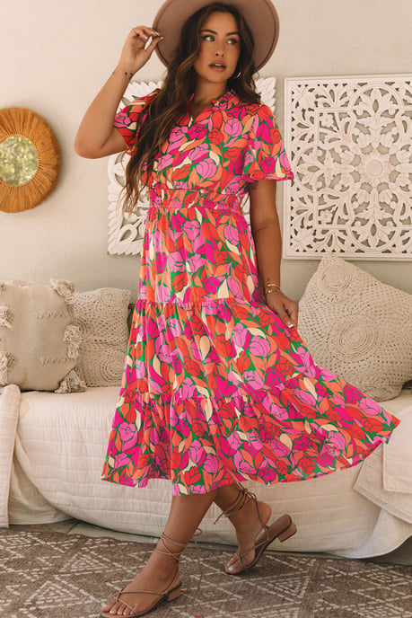 Blumenmuster Midi-Kleid Entspannte Passform - Image 3