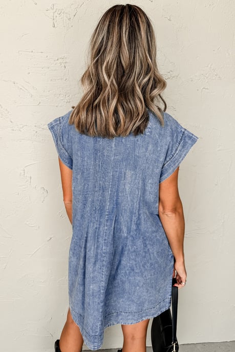 Denim-Kleid Lässig Rundhalsausschnitt Mini - Image 2