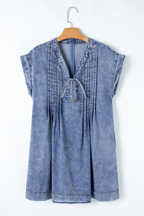 Denim-Kleid Lässig Rundhalsausschnitt Mini - Image 6