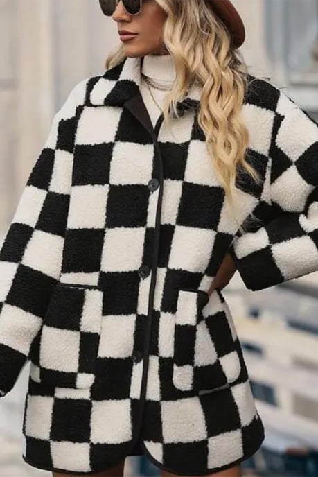 Karierte Sherpa-Fleecejacke - Image 6
