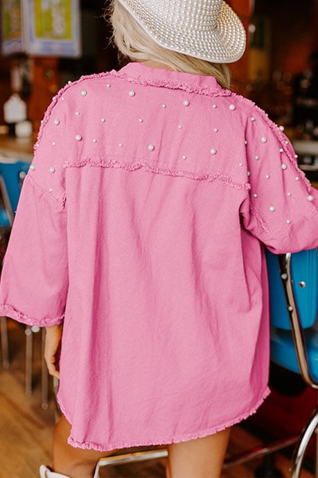 Perlen-Denim-Jacke mit ausgefranstem Saum - Image 3