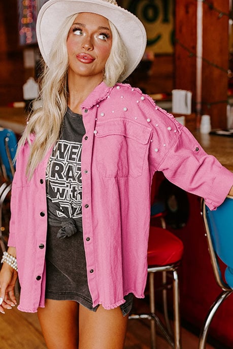 Perlen-Denim-Jacke mit ausgefranstem Saum - Image 4