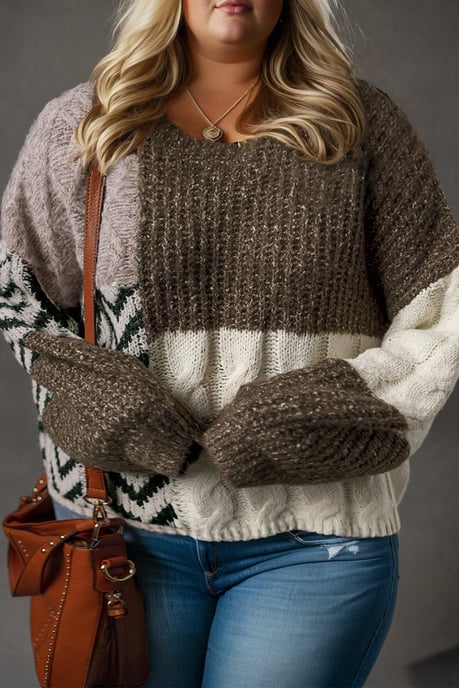 Farbblock V-Ausschnitt Pullover - Image 1