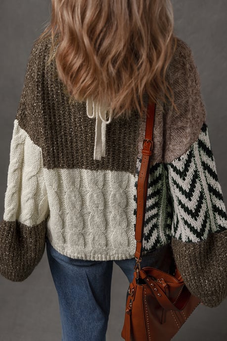 Farbblock V-Ausschnitt Pullover - Image 2