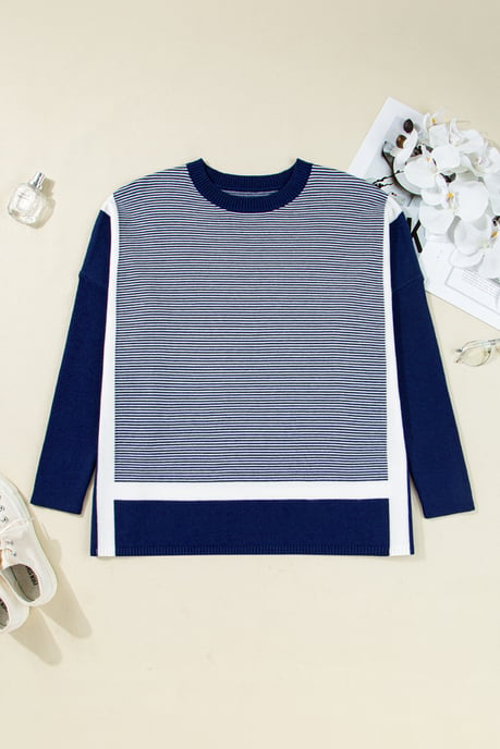 Gestreifter Poncho mit langen Ärmeln Pullover - Image 5