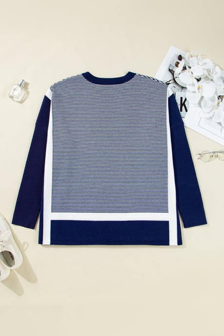 Gestreifter Poncho mit langen Ärmeln Pullover - Image 6