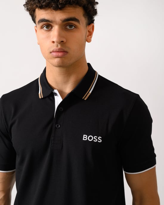 BOSS Green Paddy Pro Mens Cotton Blend Polo Shirt With Contrast Logos - Image 4