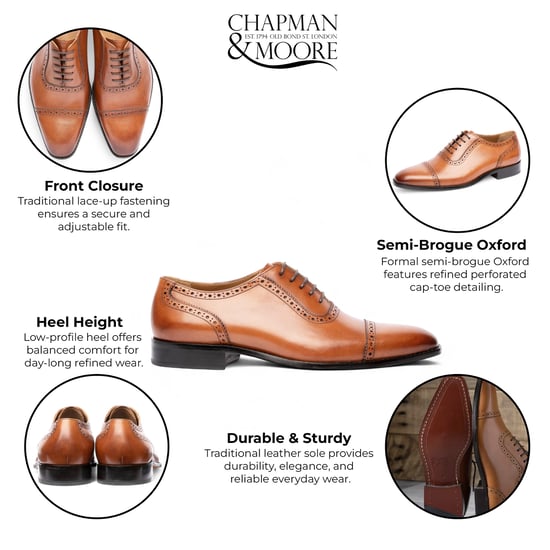 Chapman & Moore Herren-Oxford-Schuhe aus hellbraunem Leder mit halbbrogueartiger Kappe - Image 2
