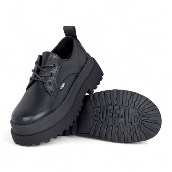 Buffalo Damen-Derbyschuhe, schwarz, mit Schnürung und Plateau – Pluto - Image 4