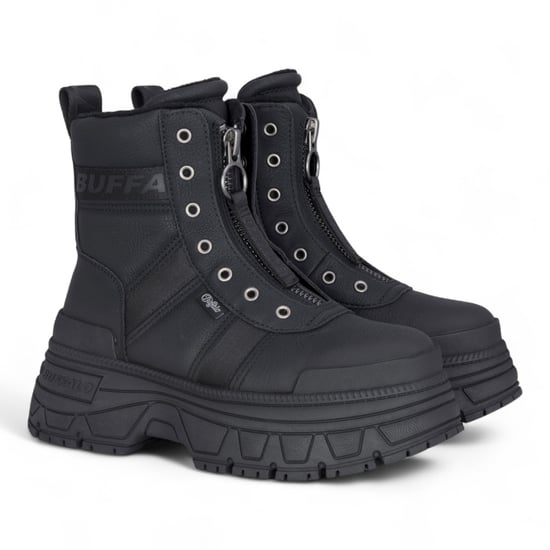 Buffalo Damen Schwarze Chunky Plateau-Kampfstiefel mit Frontreißverschluss - Fusion - Image 3
