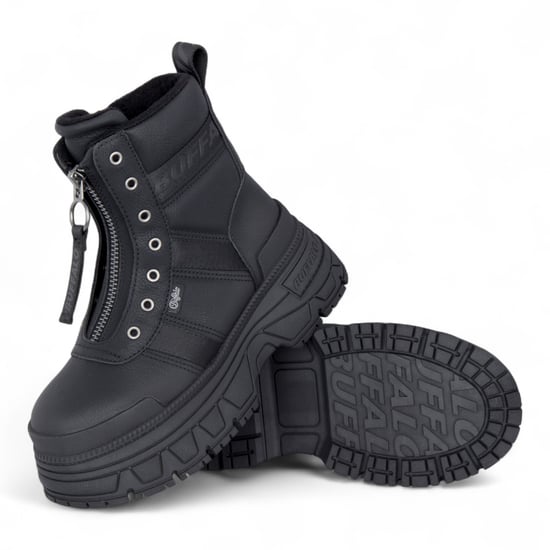 Buffalo Damen Schwarze Chunky Plateau-Kampfstiefel mit Frontreißverschluss - Fusion - Image 4