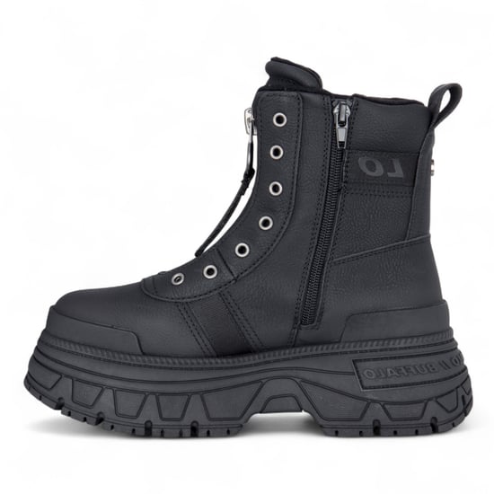 Buffalo Damen Schwarze Chunky Plateau-Kampfstiefel mit Frontreißverschluss - Fusion - Image 5