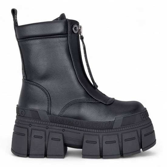Buffalo Damen Schwarze Chunky Plateau-Kampfstiefel mit Frontreißverschluss - Gospher - Image 1