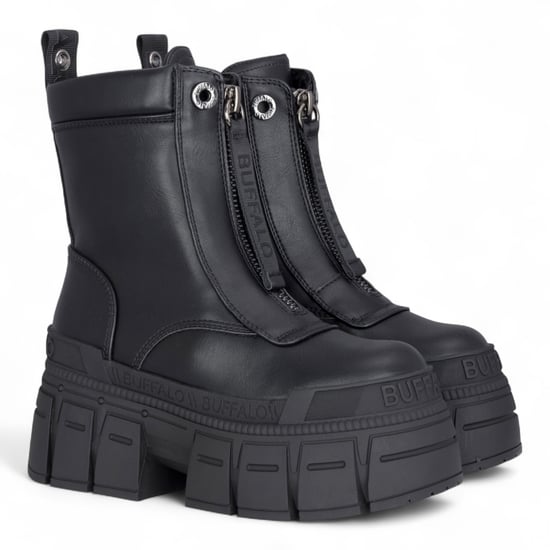 Buffalo Damen Schwarze Chunky Plateau-Kampfstiefel mit Frontreißverschluss - Gospher - Image 3
