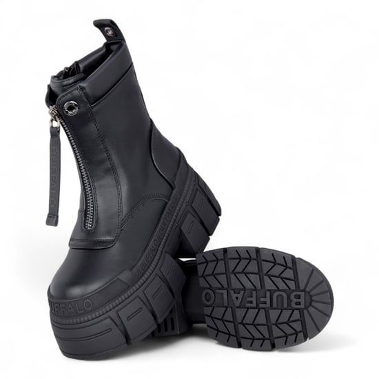 Buffalo Damen Schwarze Chunky Plateau-Kampfstiefel mit Frontreißverschluss - Gospher - Image 4