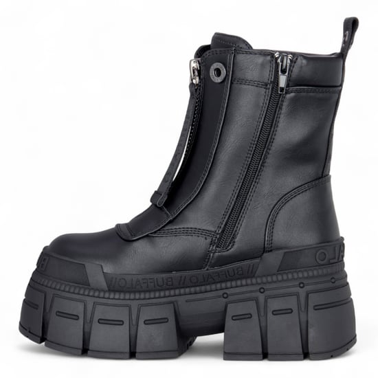 Buffalo Damen Schwarze Chunky Plateau-Kampfstiefel mit Frontreißverschluss - Gospher - Image 5