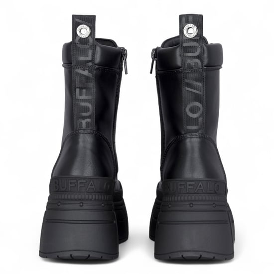 Buffalo Damen Schwarze Chunky Plateau-Kampfstiefel mit Frontreißverschluss - Gospher - Image 6