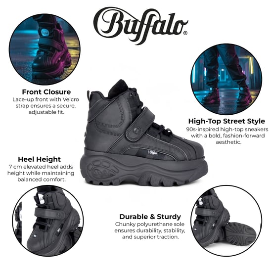 Buffalo Damen-Plateau-Stiefeletten aus schwarzem Leder – 1348-14 2.0 - Image 2