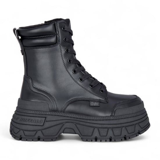 Buffalo Damen Schwarze Chunky Plateau-Schnürstiefel, mittelhoch - Fusion - Image 1