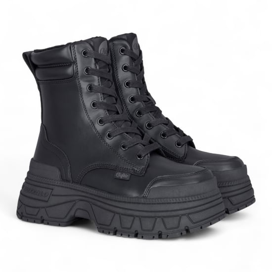 Buffalo Damen Schwarze Chunky Plateau-Schnürstiefel, mittelhoch - Fusion - Image 3
