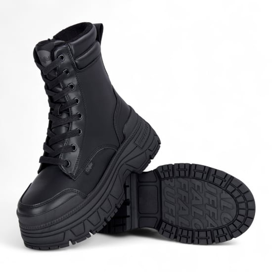 Buffalo Damen Schwarze Chunky Plateau-Schnürstiefel, mittelhoch - Fusion - Image 4