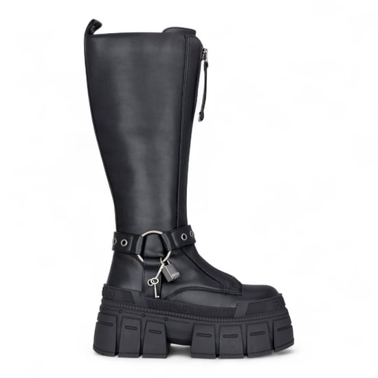 Buffalo Damen Biker-Kniehohe schwarze Chunky-Gothic-Plateau-Stiefel - Gospher Hi - Image 1
