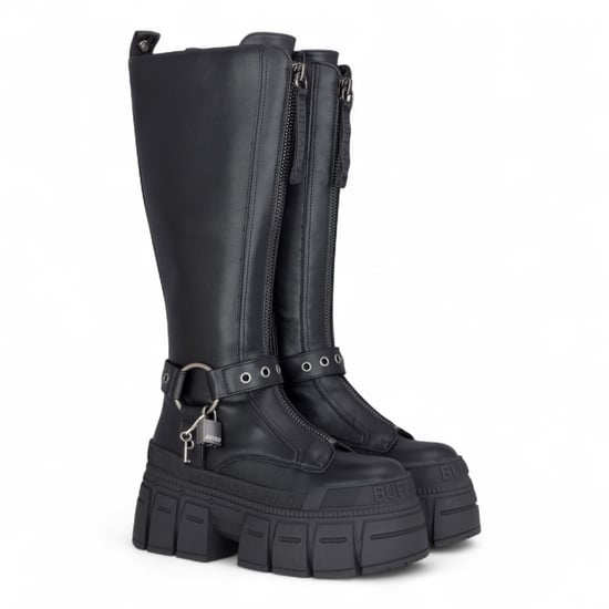 Buffalo Damen Biker-Kniehohe schwarze Chunky-Gothic-Plateau-Stiefel - Gospher Hi - Image 3