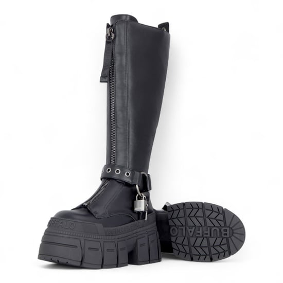 Buffalo Damen Biker-Kniehohe schwarze Chunky-Gothic-Plateau-Stiefel - Gospher Hi - Image 4