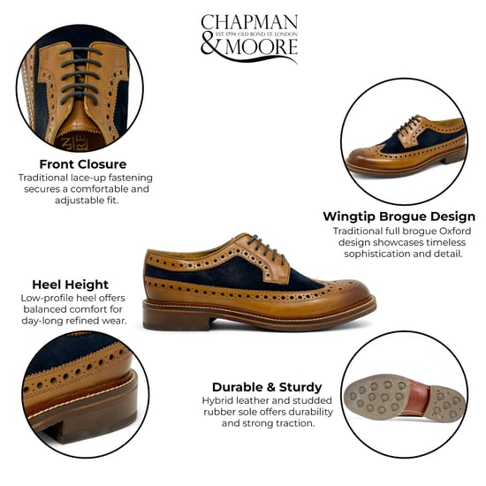 Chapman & Moore Herren-Brogues aus hellbraunem Leder und marineblauem Wildleder, Oxford-Schuhe - Image 2