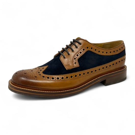 Chapman & Moore Herren-Brogues aus hellbraunem Leder und marineblauem Wildleder, Oxford-Schuhe - Image 3