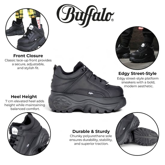 Buffalo Damen-Sneaker aus schwarzem Leder mit klobiger Plateausohle - 1339-14-2.0 - Image 2