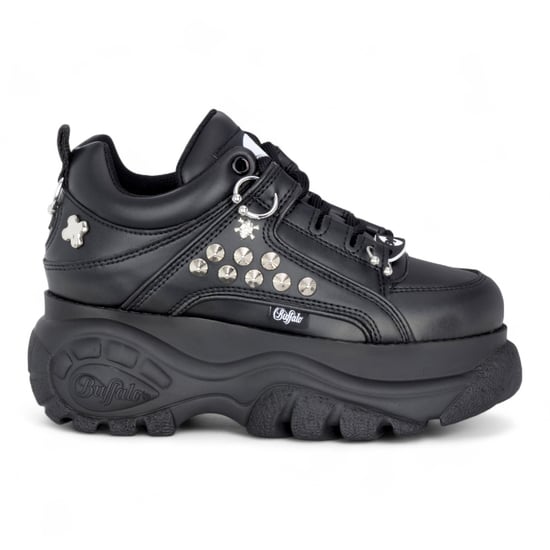 Buffalo Damen-Sneaker, schwarz, mit Nieten besetzt, klobige Plateausohle - 1339-14-PUNK - Image 1