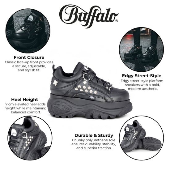 Buffalo Damen-Sneaker, schwarz, mit Nieten besetzt, klobige Plateausohle - 1339-14-PUNK - Image 2