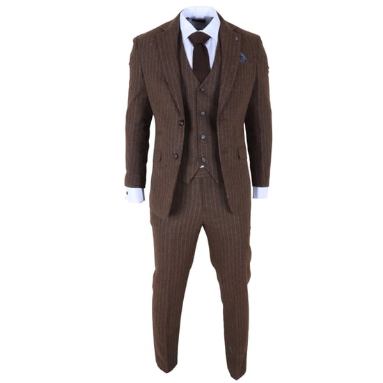 Brauner 3-teiliger Slim Fit-Anzug für Herren mit Nadelstreifen - Image 3