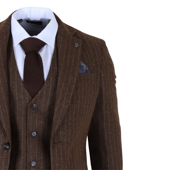 Brauner 3-teiliger Slim Fit-Anzug für Herren mit Nadelstreifen - Image 5