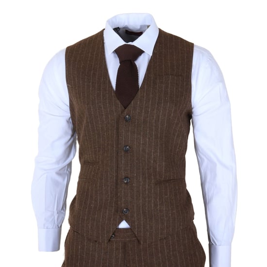 Brauner 3-teiliger Slim Fit-Anzug für Herren mit Nadelstreifen - Image 6