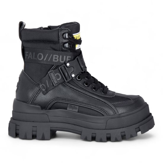 Buffalo Damen-Kampfstiefel mit hohem Schaft, klobig, Plateau, schwarz - ASPHA-COM1 - Image 1