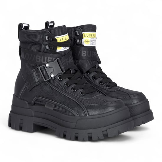 Buffalo Damen-Kampfstiefel mit hohem Schaft, klobig, Plateau, schwarz - ASPHA-COM1 - Image 3