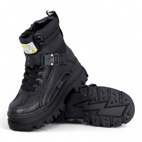 Buffalo Damen-Kampfstiefel mit hohem Schaft, klobig, Plateau, schwarz - ASPHA-COM1 - Image 4