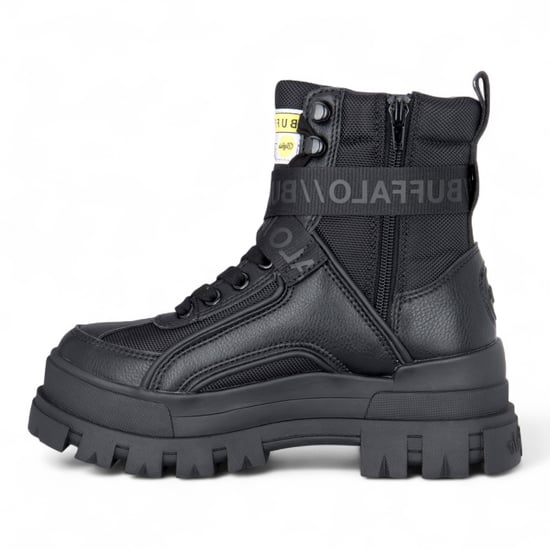 Buffalo Damen-Kampfstiefel mit hohem Schaft, klobig, Plateau, schwarz - ASPHA-COM1 - Image 5