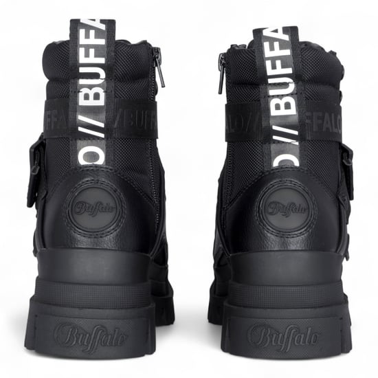 Buffalo Damen-Kampfstiefel mit hohem Schaft, klobig, Plateau, schwarz - ASPHA-COM1 - Image 6