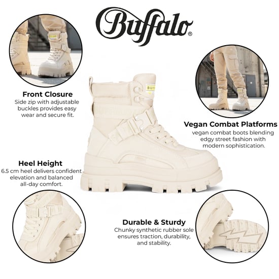 Buffalo Damen Beige Chunky Plateau-Kampfstiefel - ASPHA-COM1 - Image 2